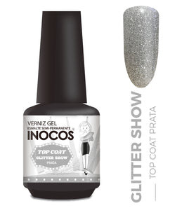 Top Coat Glitter Show Prata Inocos 15ml