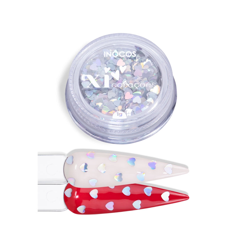 Glitter Inocos Xi Coração Prata Holográfico 1g